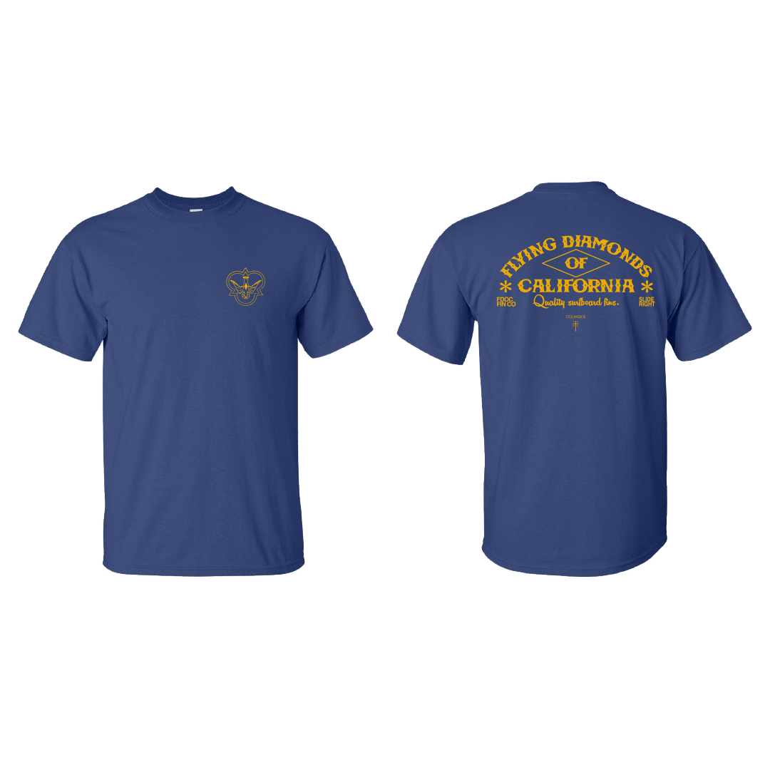 Flying Diamonds Tshirt Navy/ Orange Quality Surfboard Fins